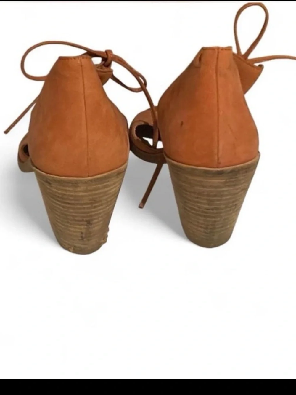 Eileen Fisher Rust Orange Suede Lace-Up Wedge Sandals